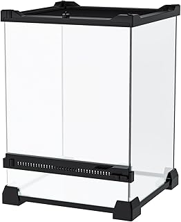 Reptile Terrarium 8"x8"x12" Mini, Front-Opening Glass Tank with Mesh Lid & Lock, 360° Glass Enclosure for Small Reptiles, Frogs, Tarantulas, Jumping Spiders & Geckos