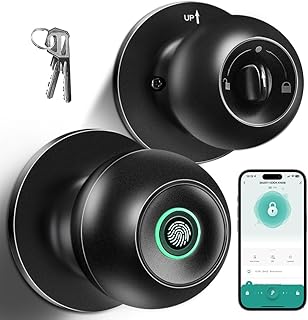 Fingerprint Door Lock, Smart Fingerprint Door Knob with Lock, Biometric Door knob with App Control & Key, Keyless Thumbprint Entry Door Lock for Bedroom, Front Door, Home, Apartment Office and Garages