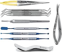9-Piece Oral Dental Surgery Instrument Set – Lucas Curettes, Periosteal Elevators (Buser, Prichard), Castroviejo Needle Holder – Stainless Steel, Autoclavable Tools for Dentists & Implant Surgeons