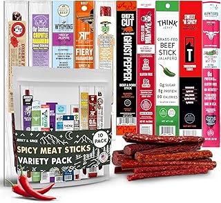 Spicy Meat Sticks Variety Pack (10 Count) | Beef Jerky Gifts for Men | Hot Chili Protein Snacks | Assorted Game Beef Sticks for Adults | Exotic Snack Box | Wild Meat Snack Sampler | Spicy Pack
