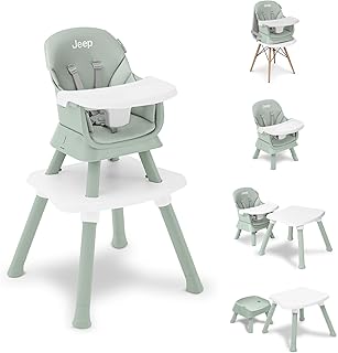 Jeep Milestone 6-in-1 High Chair by Delta Children - High Chair Converts to Stool, Booster Seat, Toddler Chair, Activity Table and Desk and Chair, Sage Green