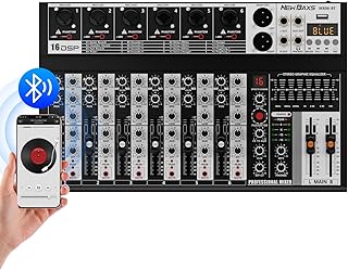 Professional Audio Mixer,6 Channel Audio Interface Sound Board Mixing Console System with Monitor,16 DSP DJ Bluetooth Mixer Reverb Effect +48V Phantom For Karaoke Studio Streaming Recording