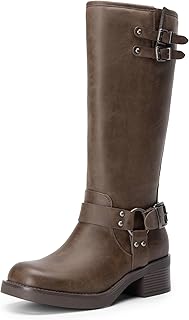 Chunky Heel Biker Riding Boots