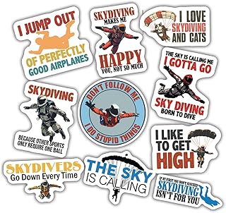 10pcs Skydiving Stickers Sheet, Waterproof, UV-Resistant, Cute Sports Lover, Durable and Vibrant, Skydiver Gift Set, Skydive Decals for Laptop, Water Bottle, Journal, Notebook, Phone Cas