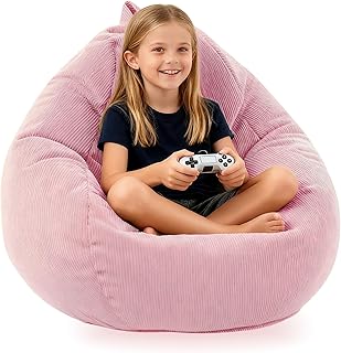 LPMOERA Bean Bag Chair Memory Foam Bean Bag Chairs for Kids/Teens with Filling Round Kids Bean Bag Chair for Living Room Bedroom College Dorm Reading Chair Pink