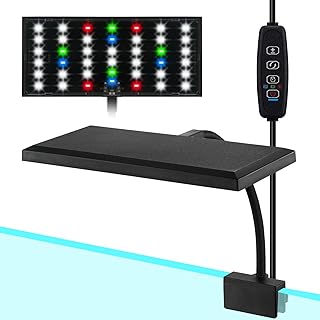 DOMICA Clip On Aquarium Light with Timer for 3 to 8 Gal Fish Tank (Dimmable Full Spectrum LED) USB Moving Lamp for Open Terrarium (Adapter NOT Included)