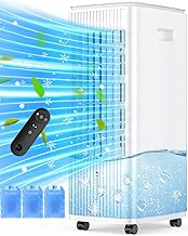 3-IN-1 Windowless Air Conditioner w/Double Tanks, Smart Timer, 3 Ice Packs, 60W Evaporative Air Cooler, 70° Oscillation, 3-Speed 25-INCH Swamp Cooler Air Conditioner Portable for Room