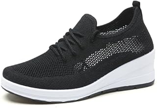 Womens Ultra-Light Stretchy Mesh Wedge Orthopedic Sneakers Comfor Lace Up Non Slip Hollow Out Increase Height Casual Walking Shoes for Outdoor Sport Travel Hiking