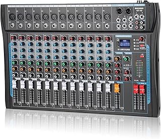 12 Channel Audio Interfacer Sound Board Mixer DJ Mixer 16-Bit DSP Effect USB Audio Mixer +48V Phantom Power Bluetooth Mixer for Karaoke Studio Streaming Recording,Live Streaming