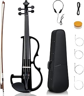 Ktaxon Full Size Electric Violin, 4/4 Acoustic Silent Electric Violin for Beginner Adults Teens with Ebony Fittings, Case, Bow, Headphone, Rosin and Extra String (Black)