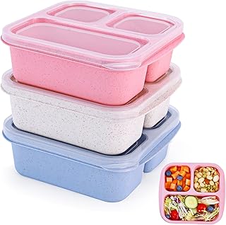Bento Box [Portion Size], 3 Pack Snack Containers with 3 Compartments for Meal Prep & On-the-Go [School, Travel], Lunchable Container Reusable and BPA-Free