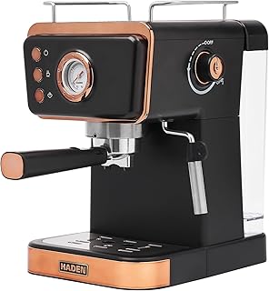 HADEN Barista Brew Espresso Coffee Machine, Stainless Steel Espresso Maker with Milk Frother and Steamer Function and 1.5L Water Tank, Black & Copper