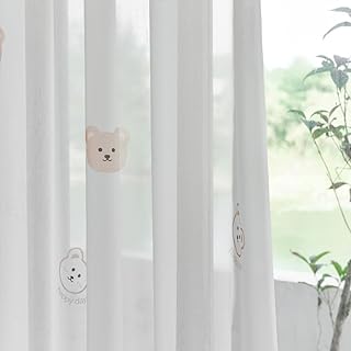 Cartoon Bears Kids Bedroom Sheer Curtains for Babys Room Living Room Grommet Top White Light-Filtering Print Bear Privacy Tulle Curtain for Nursery Baby Play Room 1 Panel (W52 L84 inch,White)