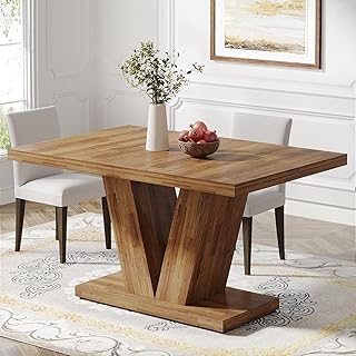 Tribesigns 47-Inch Dining Table for 4, Walnut Brown Kitchen Dinner Table with Heavy Duty Pedestal, Farmhouse Wooden Eating Table for Home, Dining Room, Small Space