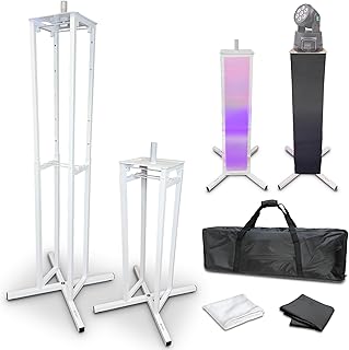 AxcessAble Two (2) Moving Head Light Totem Stands with White/Black Scrims, Portable DJ Lighting or Speaker Column Stands with Carrying Bag and EVA Pads – Adjustable Height Up to 70.5" (2-Stand Pack)