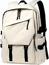 Men’s and Women’s Classic Large Capacity Backpack, Durable Fabric, Multiple Pockets, Adjustable Straps, Waterproof, Fits 15.6-Inch Laptop for Work and Travel (Ivory)