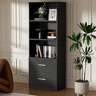 Black Modern Bookshelf with Drawers