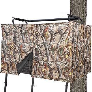 Hunting Tree Stand Blinds Cover 142" x 35" Extra Large Camouflage Universal Tree Stand Blinds Realistic Forest Camo Treestand Cover with Zipper for Deer Elk Hunting, Frames Not Included