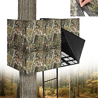 Hunting Tree Stand Blinds for Deer Hunting Universal Camo Tree Ladder Stand Blind Kit with Zipper and 2 Pockets Tree Stand Cover for Hunting Deer, Elk, Hunting Blind & Accessories