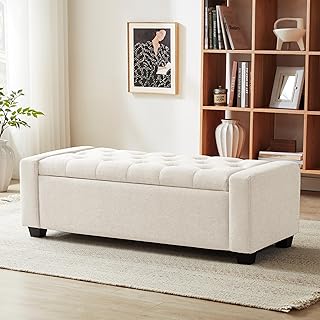 Beige Upholstered Storage Ottoman