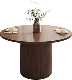 47 Inch Round Dining Table, Farmhouse Fluted Dining Kitchen Table, Modern Wood Small Circle Dining Table for Kitchen Living Room, Walnut