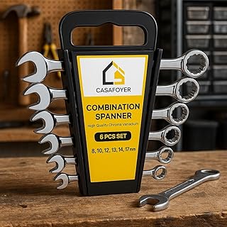 Combination Spanner Set – Wrench Set - Polished Finish, Superior Grip for Home Use, Adjustable, Crescent, and Pipe Wrenches for Mechanics & Home Use – Mechanics and Craftsman Tools Set (6)