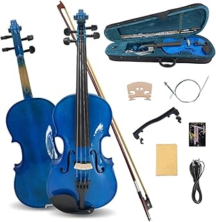 Electric Violin 4/4 full Size 4 string Acoustic Violin Spruce Maple Ebony Wood with Case, Bow Handmade for Beginners, Students, Professionals (Blue)