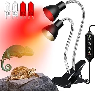 Heat Lamp for Reptile,UVA UVB Light for Turtle,Bearded Dragon Basking Light Bulbs,Dimmable 360°Gooseneck UV Heating Lamp W/ G9 Mini Halogen Bulbs 60W (White*2?Red*2) for Tortoise/Snake/Lizard