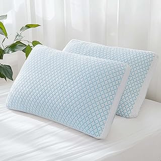 Shredded Memory Foam Cooling Soft Pillows Queen Size Set of 2, Adjustable Hypoallergenic Hotel Quality Pillow for Side, Back and Stomach Sleeper, Bamboo Viscose Cover, Oeko-TEX Certified