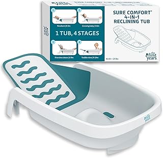 The First Years 4-in-1 Reclining Baby Bathtub - Adjustable Recline for Custom Comfort for Newborn to Toddler - All-in-1 Baby Bath Seat Adjusts as Baby Grows - Ages 0 to 24 Months