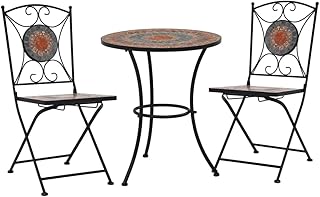 3 Piece Mosaic Bistro Set Ceramic Tile Orange/Gray,Mosaic Bistro Set for Patio, Garden, Balcony Durable, Decorative, 2 Chairs Patio Furniture, Outdoor Furniture Sets