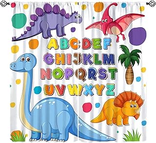 ABC Classroom Curtains Kids Curtains Colorful Cartoon Dinosaur Alphabet Learning Boys Girls Window Treatments for Toddler Bedroom Window Drapes 42" W X 45" L