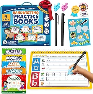 Magic Grooved Writing Practice for Kids - Grooved Handwriting Practice for Kids 5-7 8-10 Magic Copybooks - Tracing Books for Ages 3-5 - Preschool Learning Activities, Gifts for 5 Year Old Girls