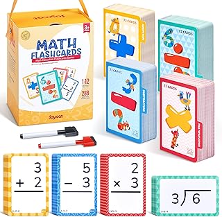 JoyCat 288 Math Flash Cards Set of 4- Multiplication, Division, Addition and Subtraction Flashcards for Kids 1st 2nd 3rd 4th 5th Grade or Kindergarten Homeschool Supplies