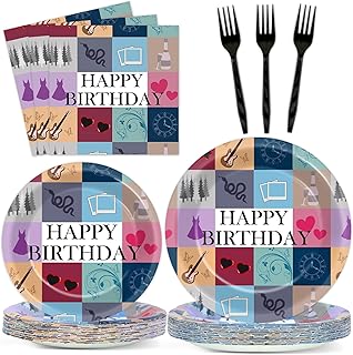 96Pcs Music star Party Plates and Napkins for Popular Birthday Table Supplies Singer Themed Paper Dessert Plates Music Fan Tableware Set for Kids Boys 24 Guests Birthday Party Decorations