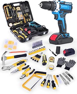 Electric Screwdriver Drill Bit Set Kit, Home cordless drill tool box, Small Hand Drill ToolSet, Essential Portable Power Drills Set for Men, Battery Operated 20v Engineer's Tool