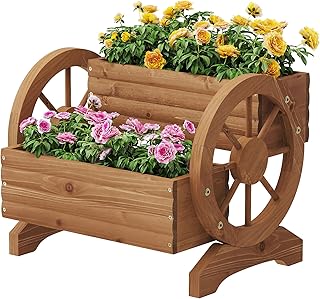 Rolling Wooden Wagon Planter