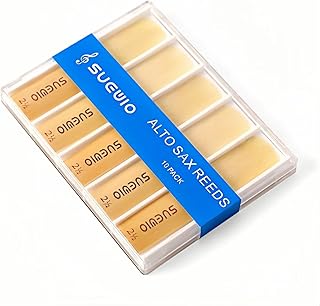 10 Pack Alto Saxophone Reeds, Strength 2.5, Traditional Alto Sax Reeds with Portable Case, Thinner Reed Tip & Unfiled Cut Design, Perfect for Saxophone Beginners & Students