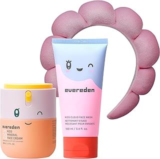 Happy Morning DUO Kids Spa Headband for Girls: Clean & Vegan Skin Care Bundle | Cloud Face Wash + SPF 20 Mineral Face Cream | Non-Toxic | Easy-to-Use Skincare
