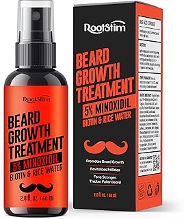 5% Minoxidil Beard Growth Serum for Men: Hair Regrowth Spray with Biotin & Rice Water - Extra Strength Beard Oil for Faster Thicker and Fuller Beard Growth - 60ML