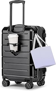 Carry On Luggage 22x14x9 Airline Approved Expandable with Cup Holder 20 Inch Hardshell Carry-On Suitcase with Spinner Wheels TSA Lock Small Lightweight Travel Rolling Luggage Black
