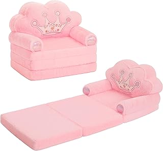 MOONBEEKI Toddler Chair Comfy?Foldable Princess Kids Couch for Girl, Toddler Recliners for Kids Over 18 Months, Baby Furniture for Bedroom and Playroom?Pink