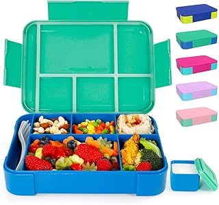 Bento Lunch Box, 1.3L, 5 Compartments, Leak Proof, with Sauce Box and Cutlery, Microwave/Dishwasher Safe, BPA-Free, Ideal for Office and Travel (Green)
