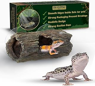 Crested Gecko Hide - Log Hides for Reptiles - Reptile Hide Cave with Suction Cups - Unbreakable Realistic Design Gecko Ledge - Safe Resin for Your Pets