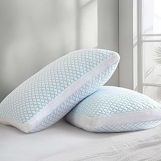 Shredded Memory Foam Cooling Soft Bamboo Viscose Pillows Queen Size Set of 2, Adjustable Hypoallergenic Hotel Quality Pillow for Side, Back and Stomach Sleeper, Oeko-TEX Certified