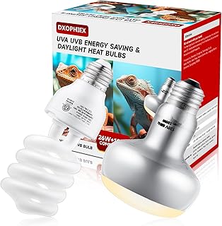 DXOPHIEX 100W Reptile Heat Lamp and 26W 10.0 UVB Bulb Combo Pack, UVA Basking Bulb and UVB Light for Reptiles, Basking Light for Bearded Dragon, Turtles, Snake and Lizard