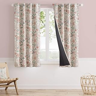 Vangao Pink Nursery Curtains for Girls Room Floral Blackout Dorm Curtains 63 Inch Length Farmhouse Drapes for Bedroom Room Darkening Flower Patterned Window Treatment for Kids Set of 2