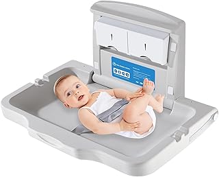 Baby Changing Station Wall Mounted, Fold Down Baby Changing Table, Commercial Diaper Changing Station, Nappy Changing Table with Safety Strop and Door Sign, Space-Saving
