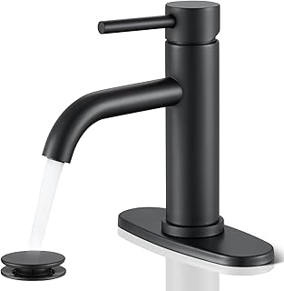 Black Bathroom Faucet, WINKEAR Single Hole Bathroom Faucet with Pop-up Drain and Flexible Hoses, Single Handle Faucet for Bathroom Sink, Vanity, RV, Modern Farmhouse, Suitable for 1 Hole or 3 Hole