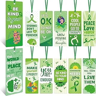 Fancy Land Mental Health Awareness Bookmarks Green Inspirational Psychology Therapy Bookmark Bulk Set for School Classroom Mental Health Supplies Fundraiser Event Favors 60Pcs